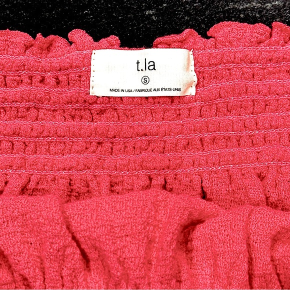 Anthropologie T.La Jia Smocked Tube Top 100% Cotton Coral White Stitching Small - Picture 7 of 7